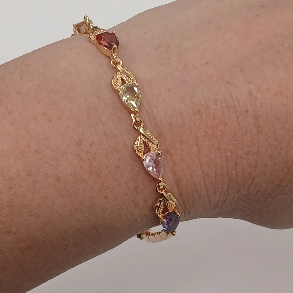 New 18k Goldplated Multi-Color Gemstone Forest Vine Bracelet - Picture 8 of 12